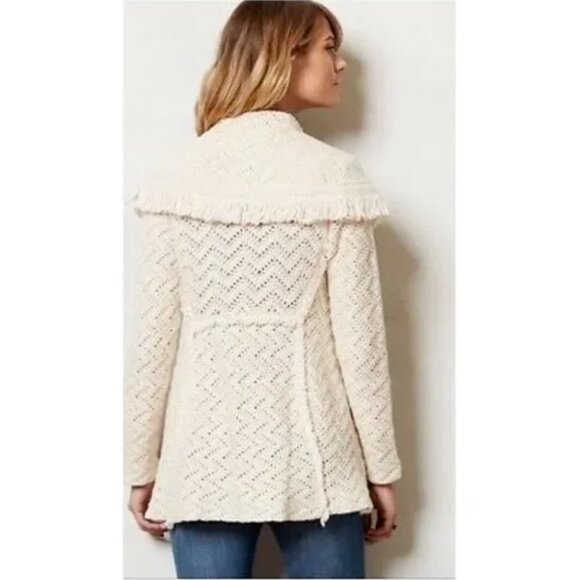 Angel of The North Ivory CHEVRON Fringe Cardigan Sweater Size Small - Picture 2 of 7
